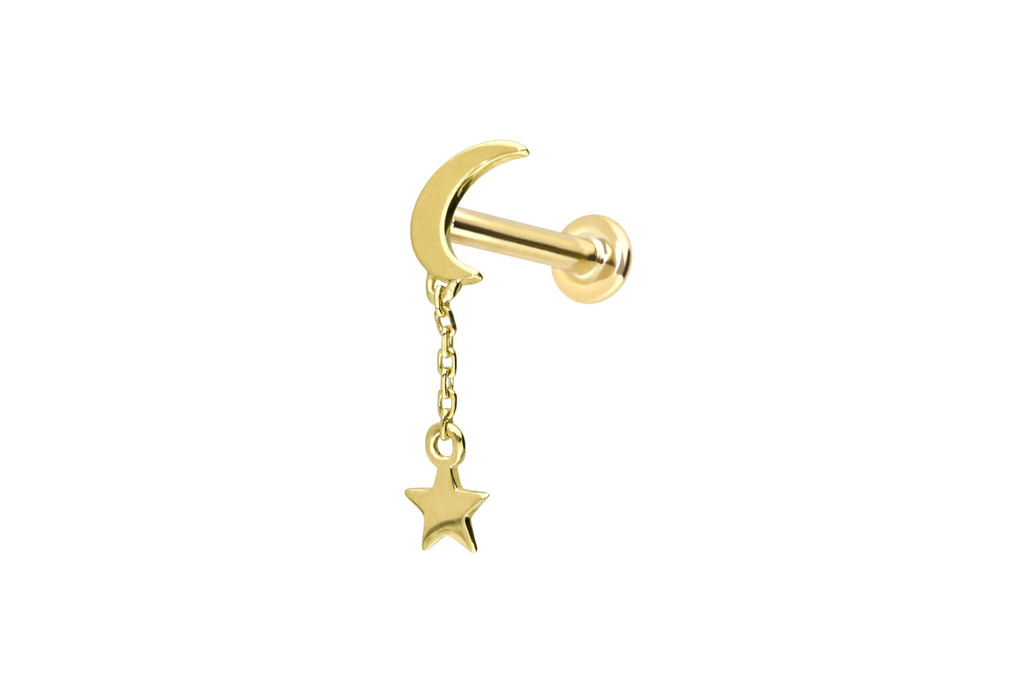 14 Karat Gold Labret Piercing mit Push Fit MOND + STERN